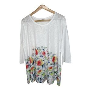 Et Lois Tunic Top Size 2X  Watercolor Floral Art To Wear White Multicolor
